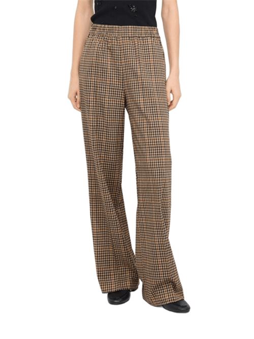 Pantaloni da donna in misto viscosa, fantasia quadretti all-over sullo sfondo beige. LIU JO | MF5349-T4335P9002